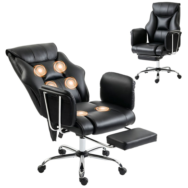 Massage Executive Office Chair, High Back PU Leather with Footrest, Black