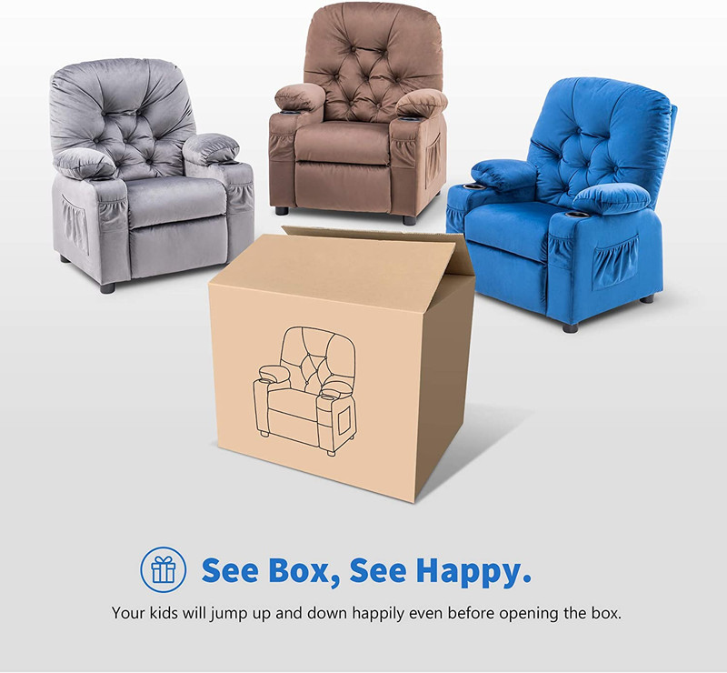Big Kids Recliner Chair with Cup Holders for kids Side Pockets Velvet Fabric gallery