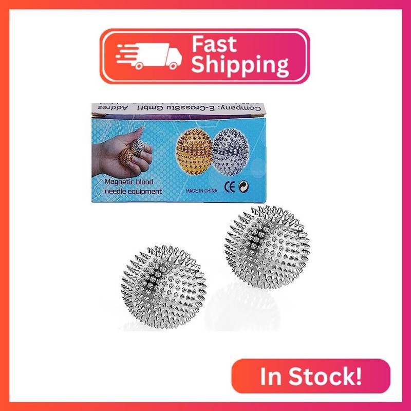 GRUNIL Spiky Massage Ball, Magnetic Balls, Hand Massage Ball Silver Ball 1 Pair,