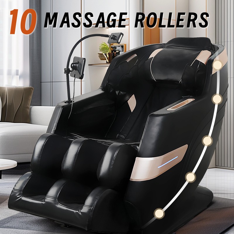Full-Body Massage Chair with Bluetooth, Zero-Gravity & Heat, Black gallery
