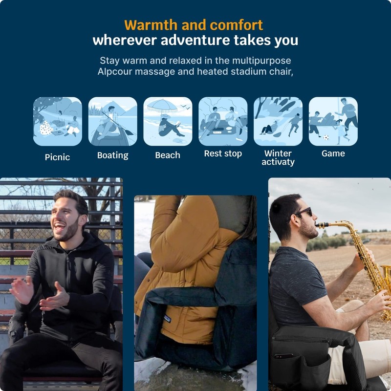 Deluxe Extra-Wide Heated Massage Bleacher Chair - Reclining Stadium Seat with Ba gallery