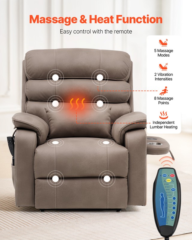 Power Lift Recliner Chair with Heat and Massage Electric Recliner Light Brown gallery