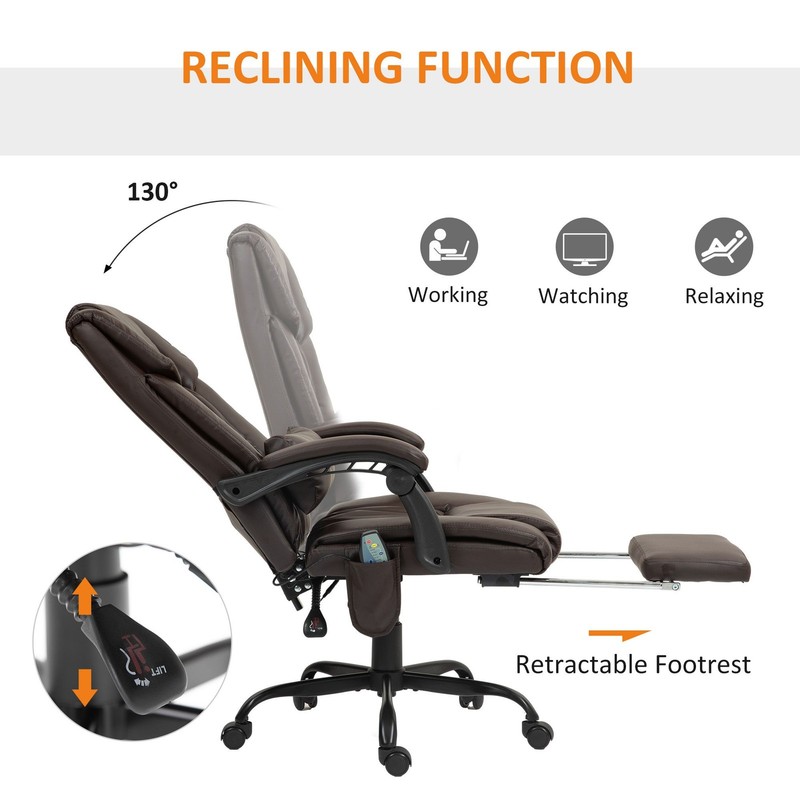 High Back PU Leather Massage Office Chair with Footrest, 6 Vibration Points gallery