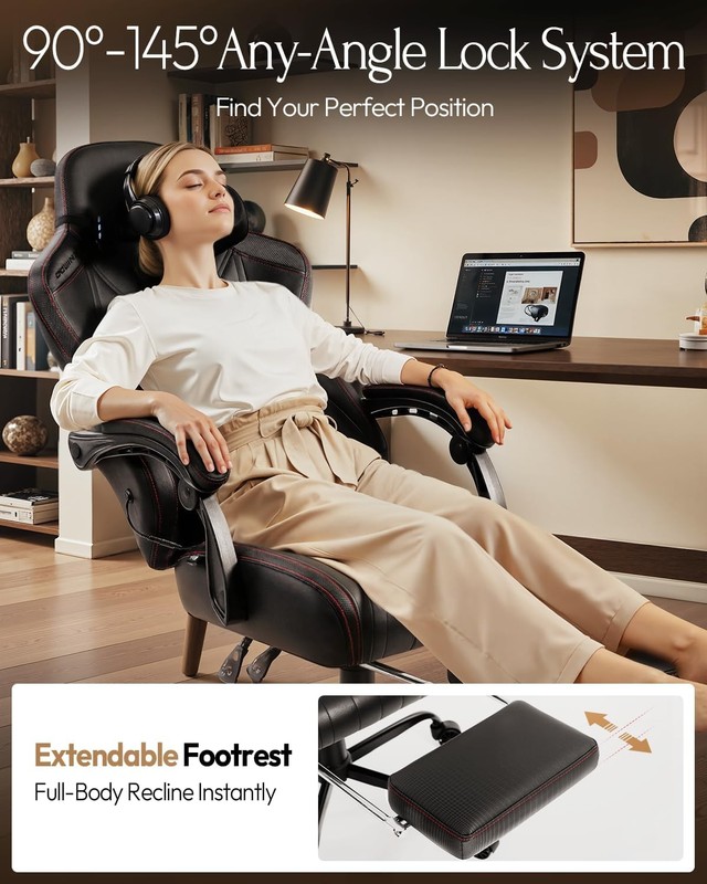 Dowinx Gaming Chair with Neck Massage Lumbar Support for Office Black gallery