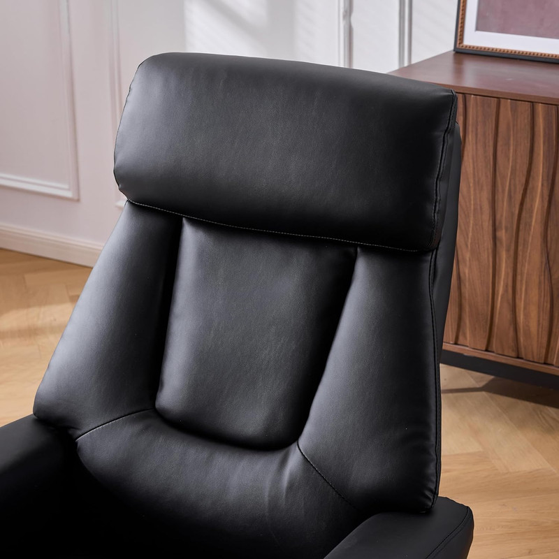 Heated Massage Accent Chair with Ottoman, 360° Swivel, PU Leather, Black gallery