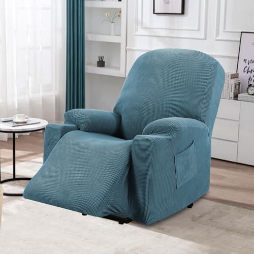 High Stretch Recliner Slipcover with Side Pocket Electric Power Lift Storm Blue gallery