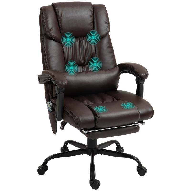 High Back PU Leather Massage Office Chair with Footrest, 6 Vibration Points