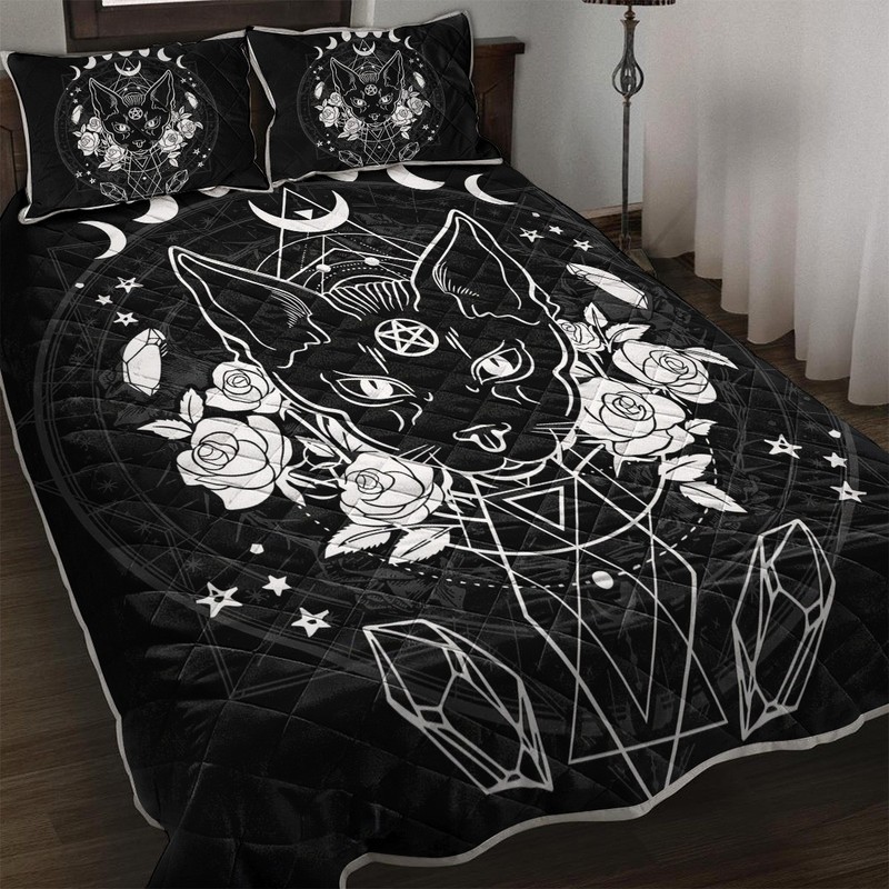 3-Piece Cat Printed Quilt Set Soft Microfiber Lightweight Bedspread Coverlet Bla