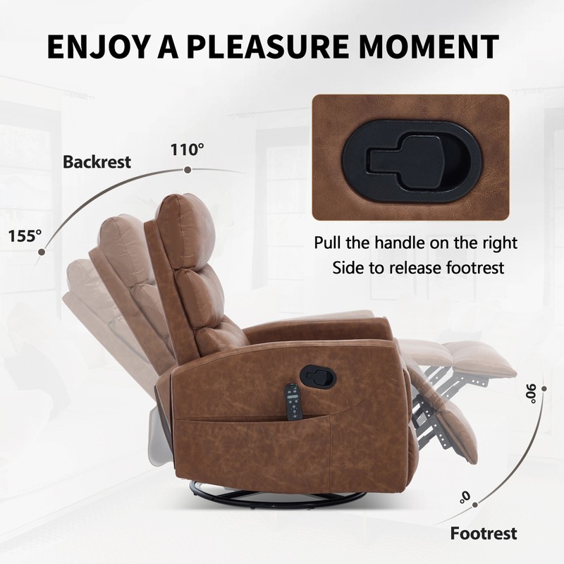 Manual Recliner Chair with Rocker, Swivel, Massage & Heat, Yellow gallery