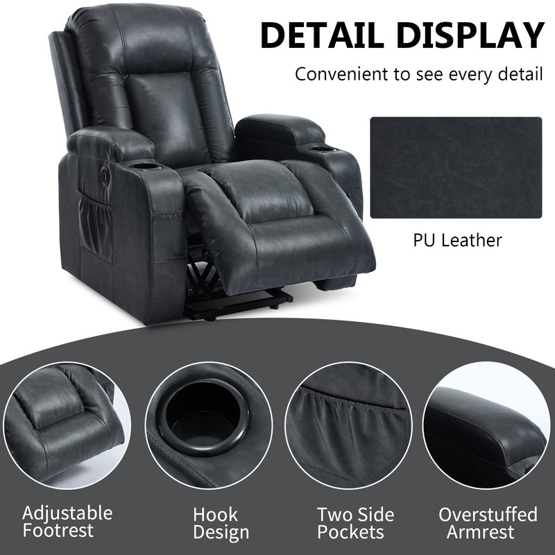 Power Lift Recliner Chair w/ Massage & Heat, 350 LBS Capacity, Gray gallery