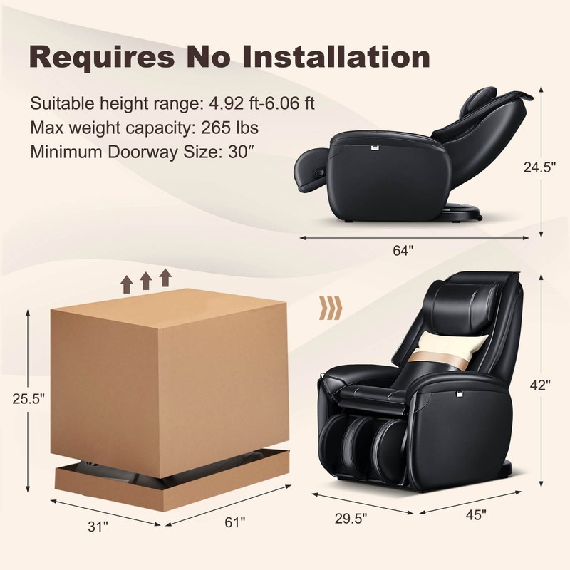 Full Body SL Track Zero Gravity Massage Chair w/ Pillow Reversible Footrest Heat gallery
