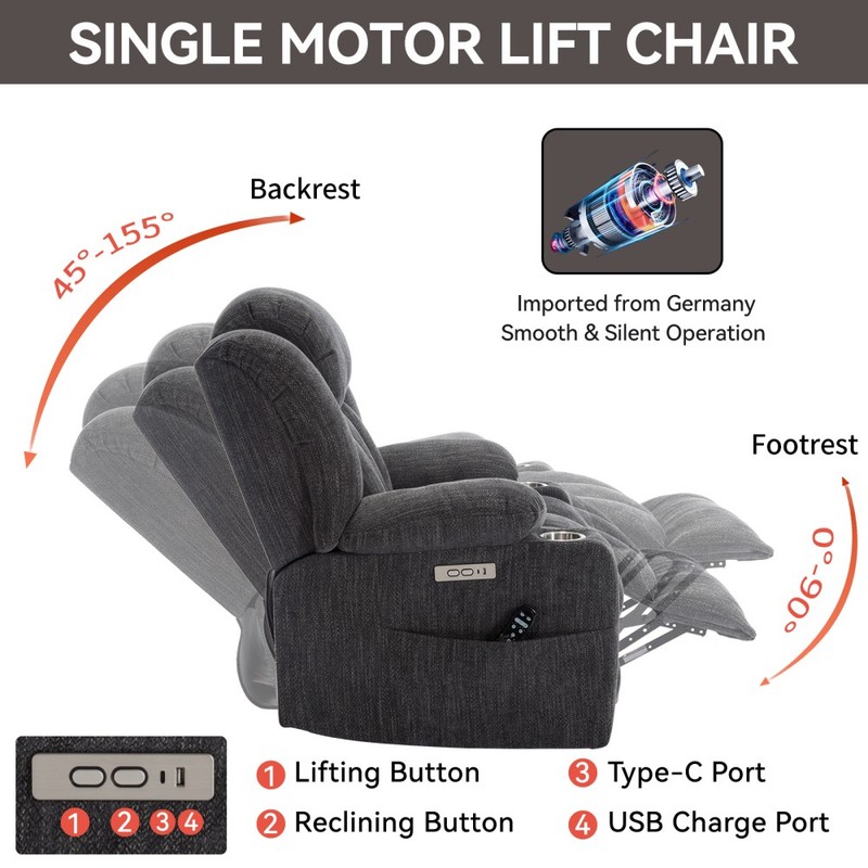 Power Lift Recliner Chair 350LBS w/ Massage & Heat, USB-C & Cup Holders gallery