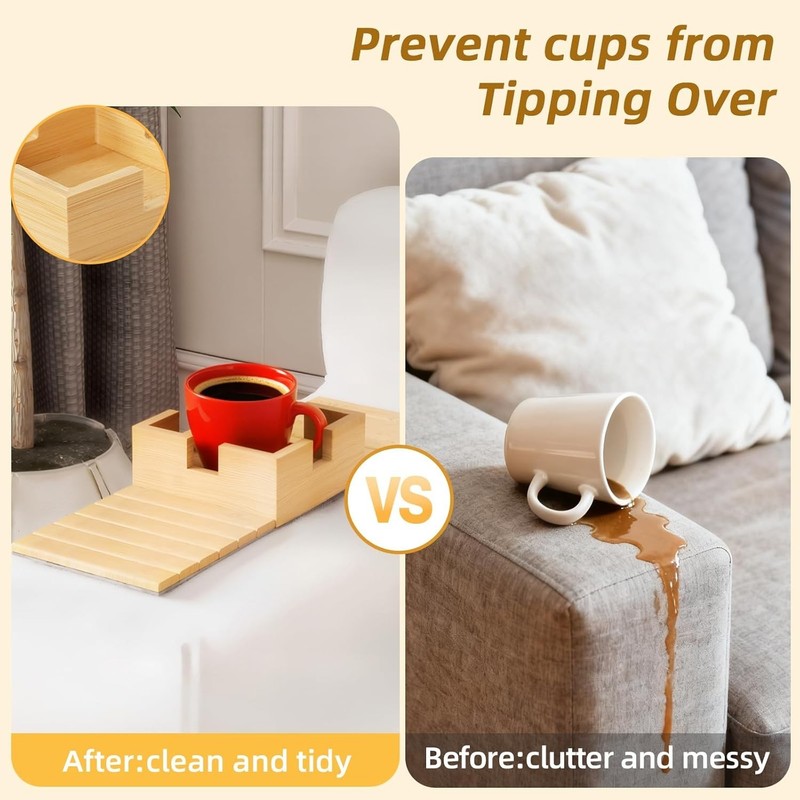 Bamboo Couch Cup Holder & Armrest Tray - Extend Your Comfort with a Large gallery