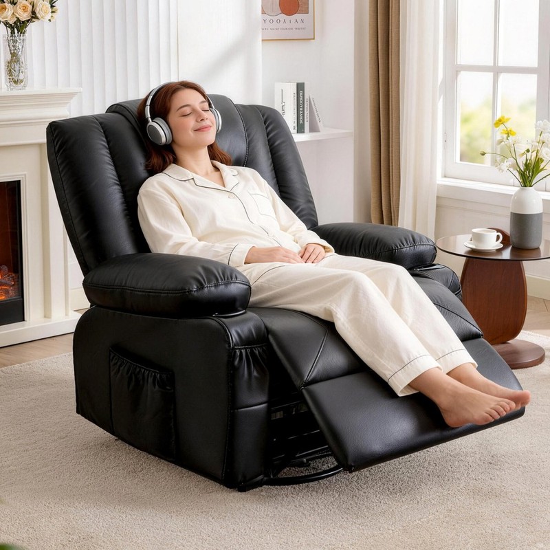 Rocker Recliner Chair with Massage&Heat for Adults,360°Swivel Oversized Recliner gallery