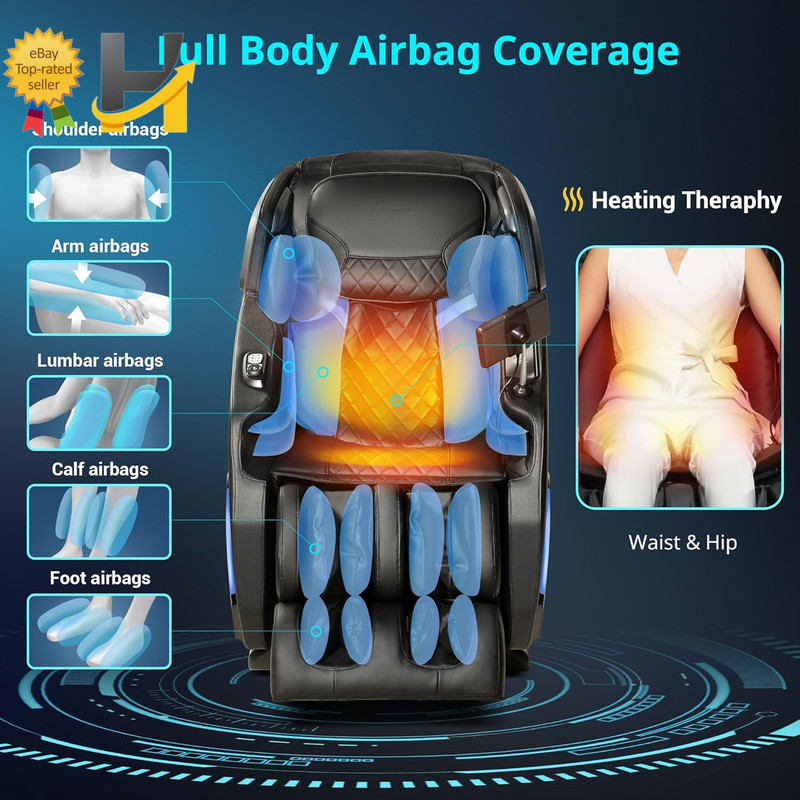 Zero Gravity Full Body Massage Chair Shiatsu 3D SL-Track Heated Recliner Black gallery