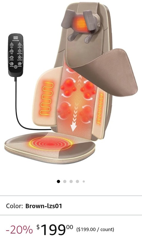 Flekzo Shiatsu Back Massager Seat Pad w/ Heat Neck Rollers Brown gallery