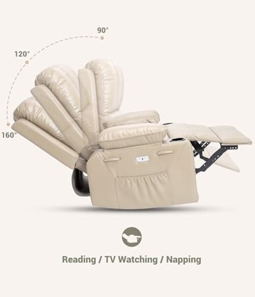 Oversized Electric Recliner Chair for Living Room – PU Leather Swivel Beige gallery