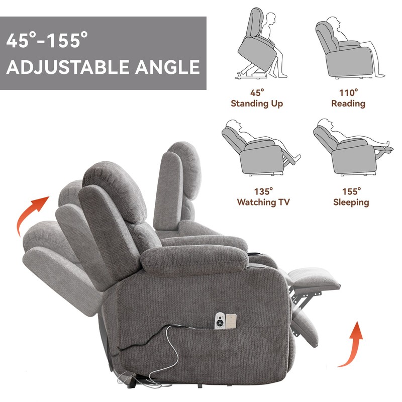 350 lbs Power Lift Recliner Chair with 8-Point Vibration Massage & Heat Grey gallery