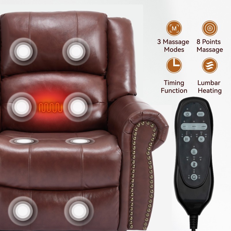Power Lift Recliner Chair with Heat & Massage, Dual Motor, Genuine Leather, Red gallery