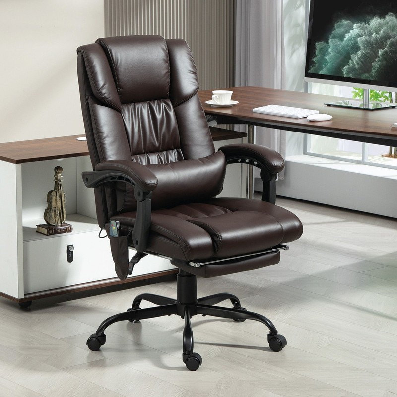 High Back PU Leather Massage Office Chair with Footrest, 6 Vibration Points gallery