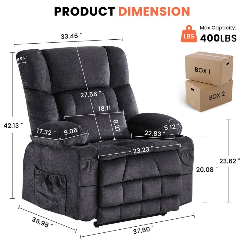 Large Power Lift Recliner for Elderly, Dual Motor Lay Flat w/ Heat Massage gallery