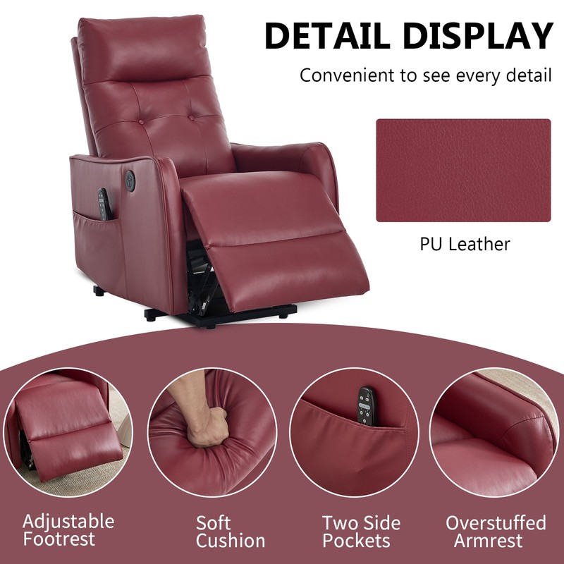 Power Lift Recliner Chair with Massage & Heat, Wine Red, 155° Max Recline gallery