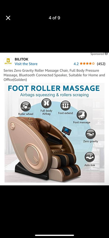 Zero Gravity Recliner Massage Chair with Full Body Heat, Bluetooth Speakers, Air gallery