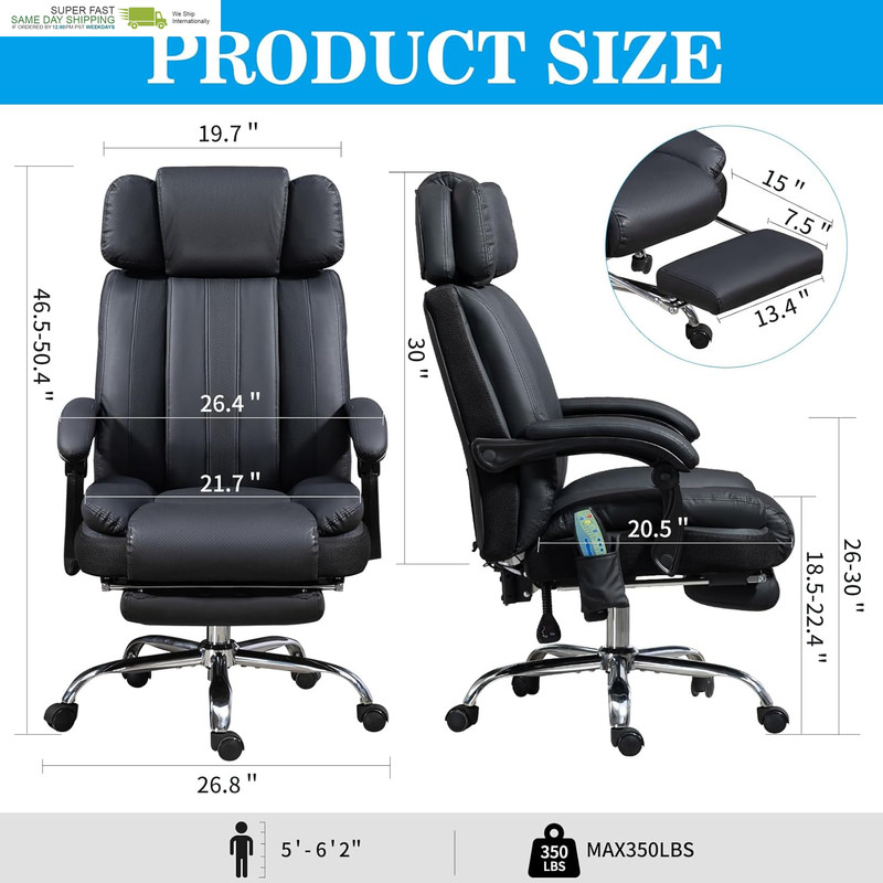 Massage Office Chair with Heat and 8 Vibration Points Big and Tall Executive Off gallery