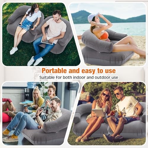 Pcs Inflatable Lounge Chair Deck Chair Lazy Sofa, Blow Up, Folding, 2 Dark Grey gallery