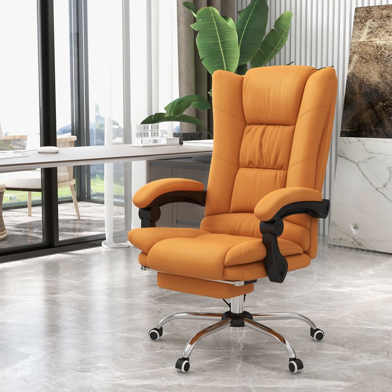 Massage Office Chair PU Leather Reclining Adjustable Swivel Wheels Light Brown gallery