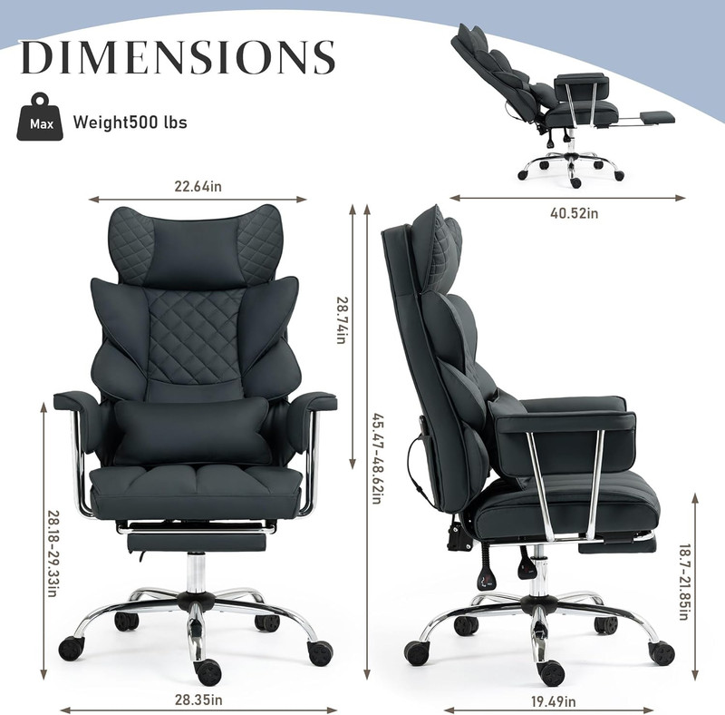 DYHOME 500 Lbs Reclining Massage Office Chair with Foot Rest, Kneading Massage H gallery