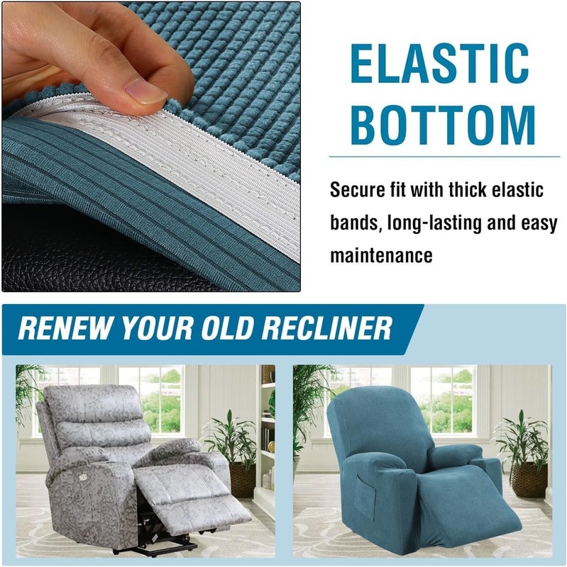 High Stretch Recliner Slipcover with Side Pocket Electric Power Lift Storm Blue gallery