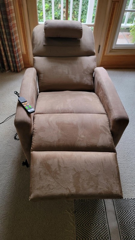 relax the back chair zero gravity lift chair - beige micro suede, gently used gallery