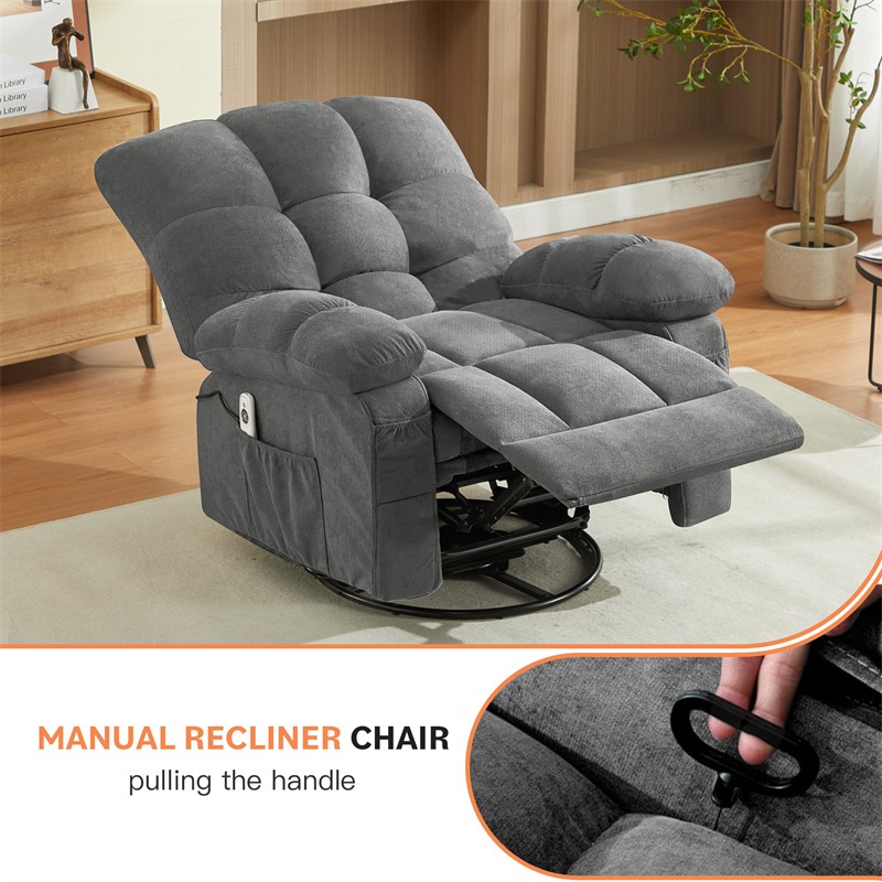 24" Massage Swivel Recliner Chair w/ Vibration & Heating 350LBS Rocker Sofa gallery