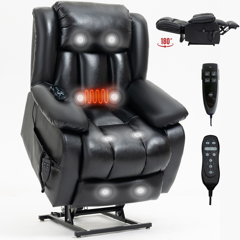Dual Motor Electric Medium Leather Black Electric Lift Recliner