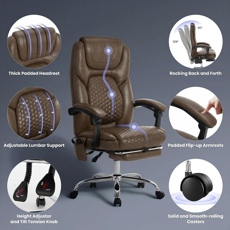 Massage Office Chair Set of 2 with Heat and Footrest - 3-Level 65°C Targeted Hea gallery
