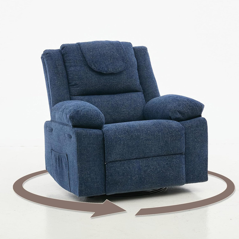 Blue Oversized Massage Rocker Recliner Chair with 360° Swivel and Heating