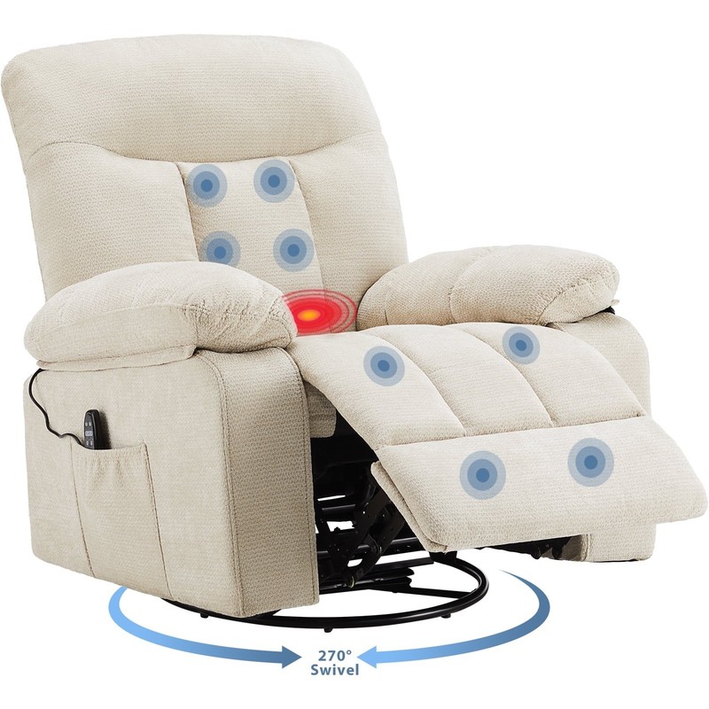 Swivel Rocker Recliner Chair with Vibration Massage & Lumbar Heating Recliner