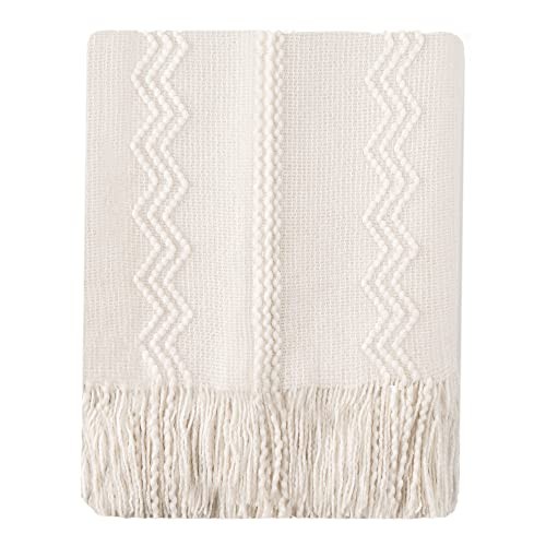 Throw Blanket for Couch, Bedroom Decor Boho Throw Blanket, 50 x 60 in. Cream