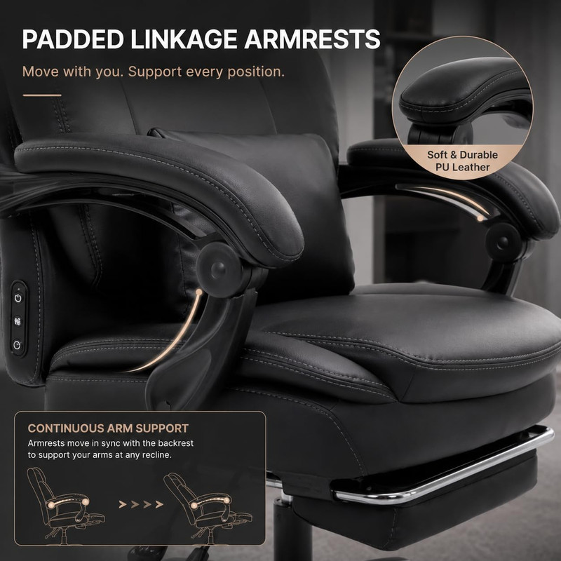 Big and Tall Massage Heat Office Chair for Executive Gaming People | 100-125° Re gallery