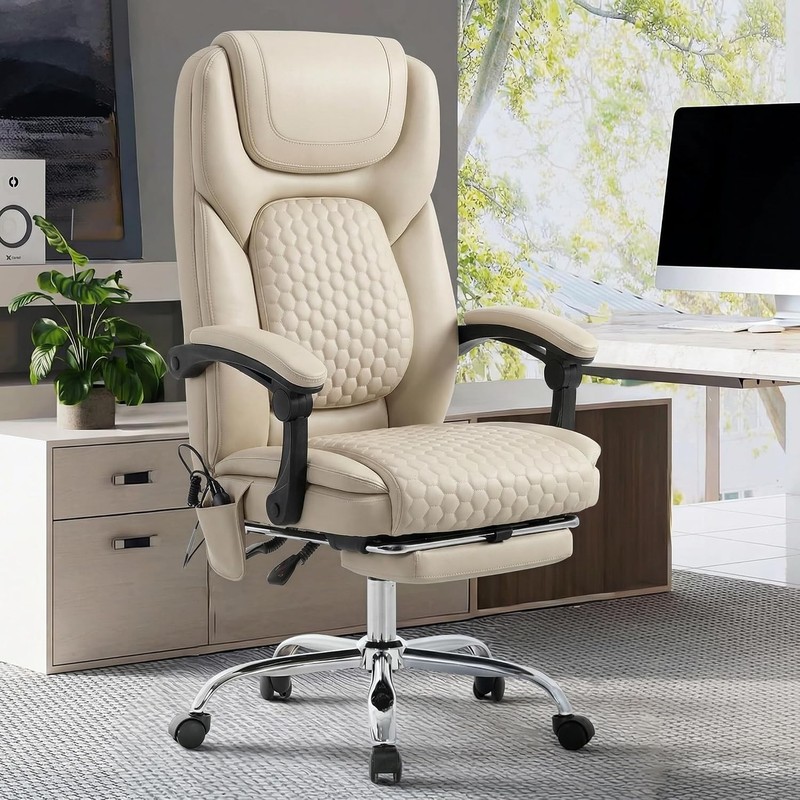 Massage Office Chair with Heat and Footrest, 300 lbs Easy Assembly Leather Desk