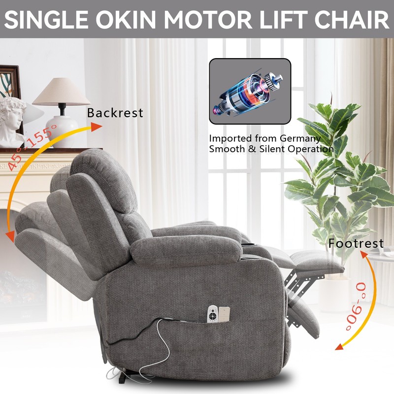 350 lbs Power Lift Recliner Chair with 8-Point Vibration Massage & Heat Grey gallery