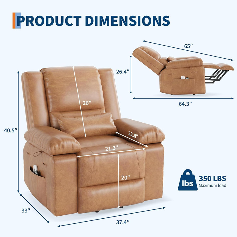 Electric Lift Recliner Chair with Heat & Massage for Elderly - PU Leather gallery