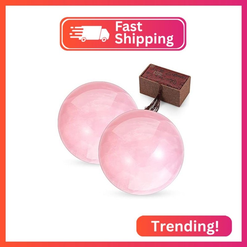 2 Pcs 1.4" Chinese Health Exercise Stress Baoding Balls Rose Quartz Pink Massage