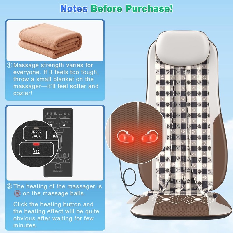 Comrelax Shiatsu Back Massager with Heat Deep Tissue Cushion 2 Vibration Motor gallery