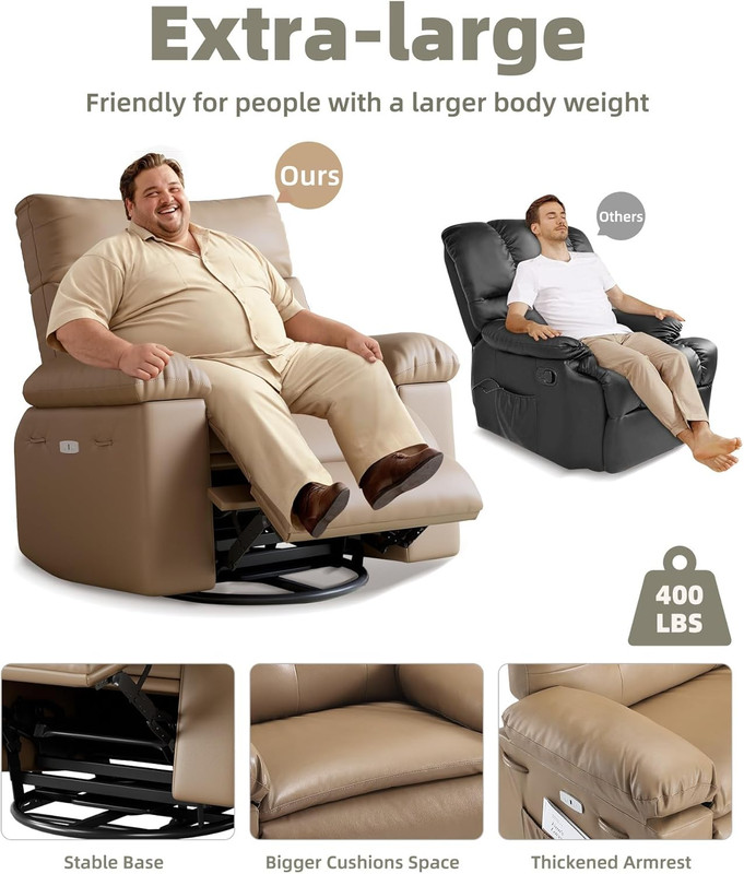 Oversized Power Rocker Swivel Recliner Chair - Heat and Massage, PU Leather Elec gallery