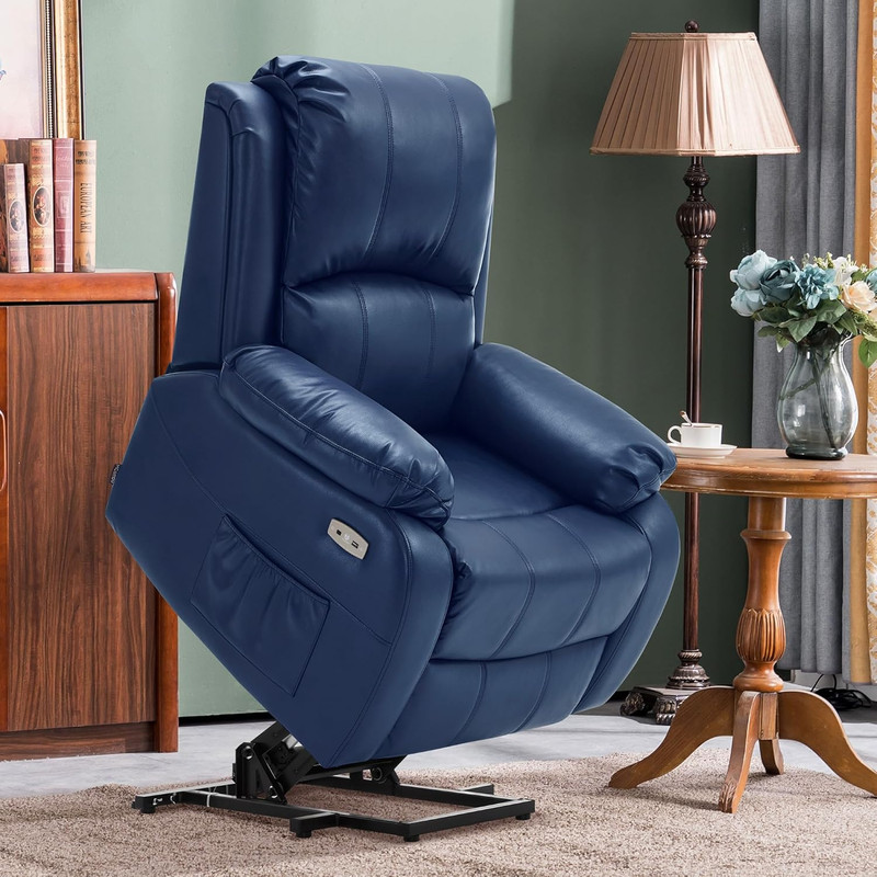 Petite Power Lift Recliner Chair with Massage & Heat - Navy Blue gallery