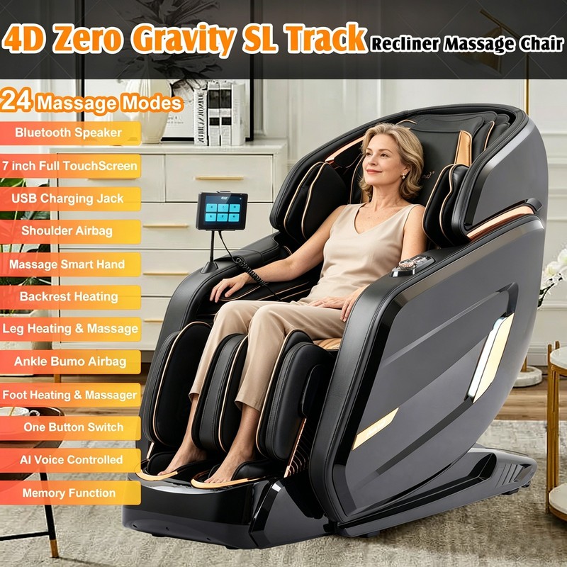 4D Full Body Electric Zero Gravity Massage Chair Recliner SL-Track,Heat,AI Voice