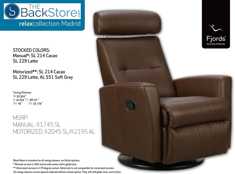 Fjords Madrid Swing Swivel Relaxer Power Electric Recliner Chair Cacao Leather gallery