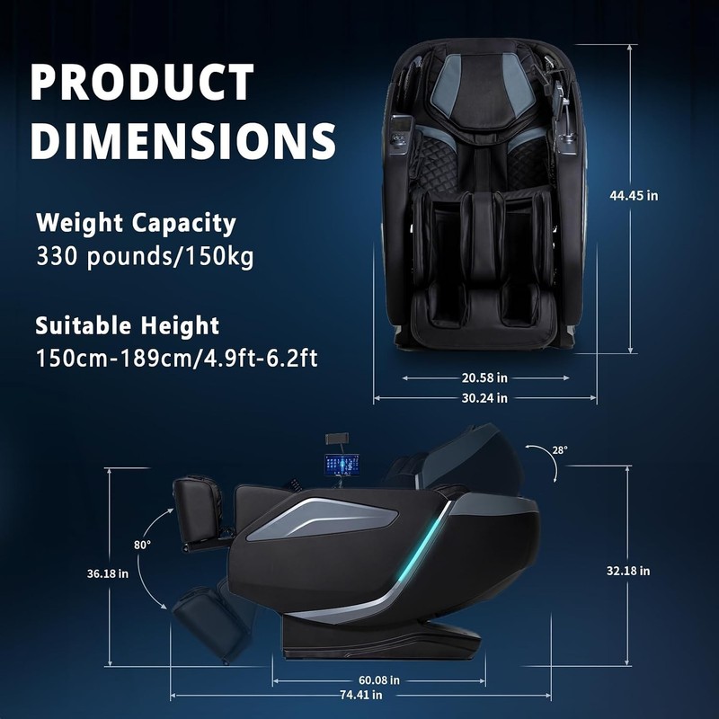 Full Body Zero Gravity Massage Chair with 40 Airbags Black gallery